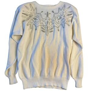 Bonnie Boerer Piret Cream Silver Beaded Sweater Hong Kong - Small